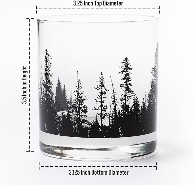 Black Lantern Mountain Rock Glasses – Hand-Printed 11oz Tumblers with Durable Forest Design – Set of 2 Heavy-Base Old Fashioned Glasses for Bourbon, Scotch, and Cocktails