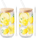 Sliner 2 Pcs Lemon Glass Cups Summer Drinking Tumbler 16 oz Iced Coffee Cup by Sliner