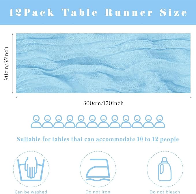 6 Pcs Baby Blue Cheesecloth Table Runner 10FT Runner - Image 3