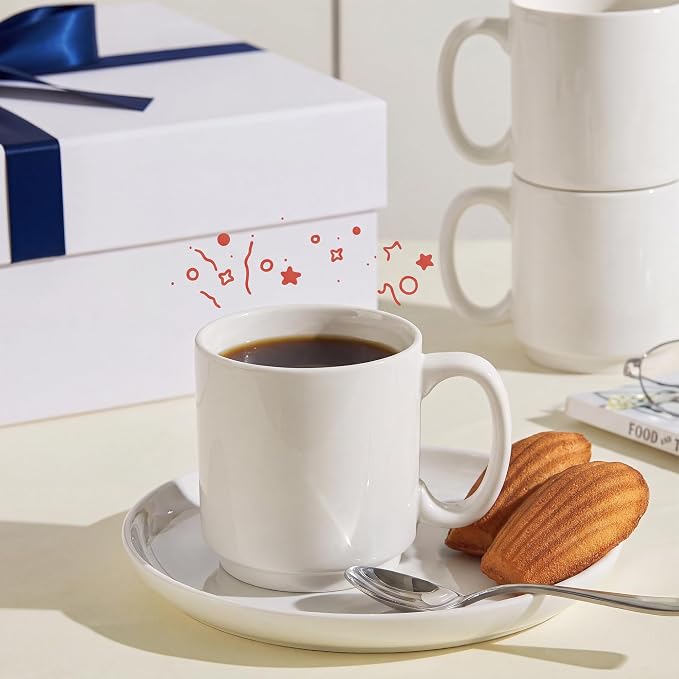 Sweese 10 Oz Stackable White Coffee Mug, Porcelain Coffee Mugs Sets of 6 - Image 6