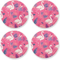 Pink and White Color Flamingo Illustration Round Drink Coaster Set of 4 Heat by KLL