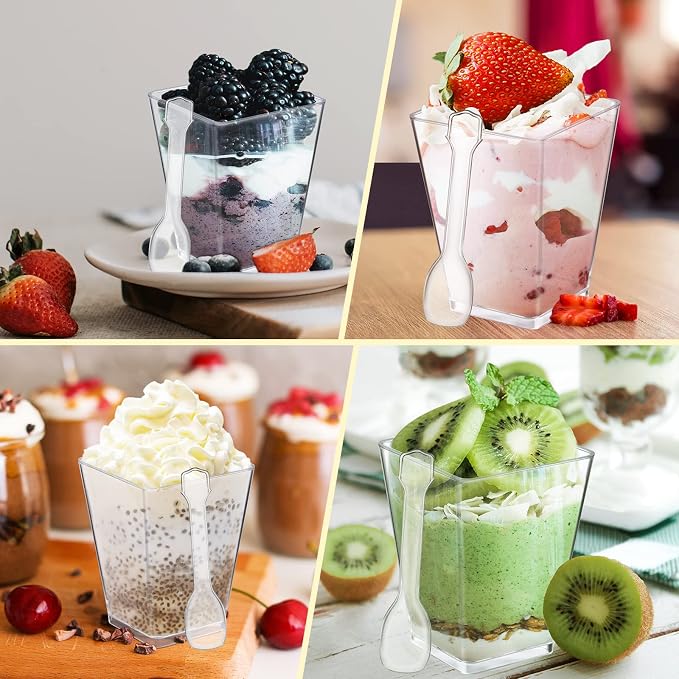 Eupako 100 Pack 5 oz Square Clear Plastic Dessert Cups - Image 5