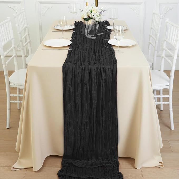 10 Pack Black Cheesecloth Table Runner 120 Inch Boho Wedding Decor | - Image 4