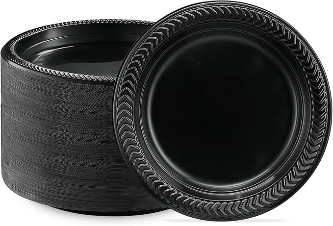 PLASTICPRO 400 PCS Black Plastic Plates Light Weight 7 Inch Plastic Dinner by PLASTICPRO