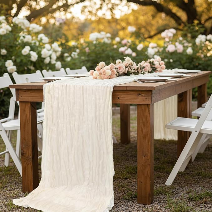 20 Pack Ivory White Cheesecloth Table Runner 120 Inch Boho Wedding Decor | - Image 8