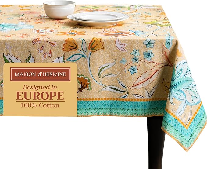 Maison d' Hermine Table Cloth Rectangle Table 100% Cotton 60 x 108 Inches Tablecloth Reusable Decorative for Dining Room Farmhouse Home Valentines Day Decorations Spring Summer - Luxury Loft - Peach