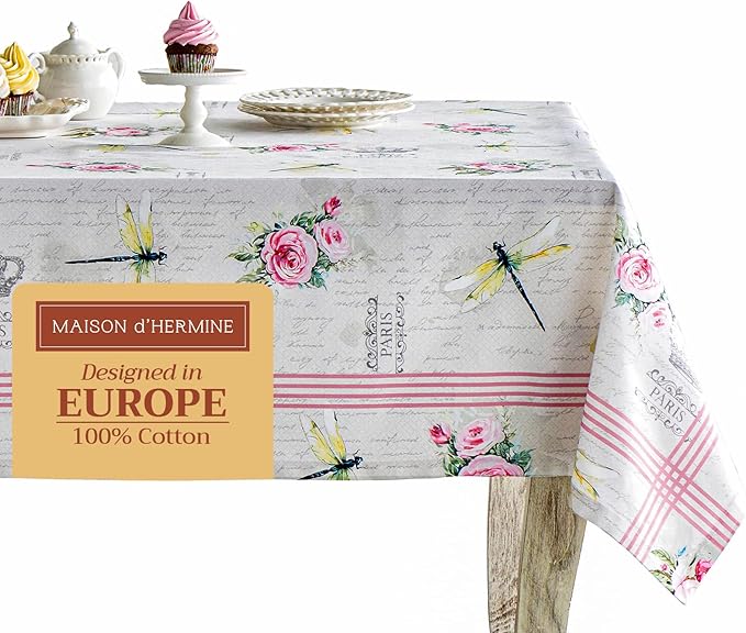 Maison d' Hermine Table Cloth Square Table 100% Cotton 54 x 54 Inches Tablecloth Reusable Decorative for Dining Room Farmhouse Home Valentines Day Decorations Spring Summer - Champ De Mars