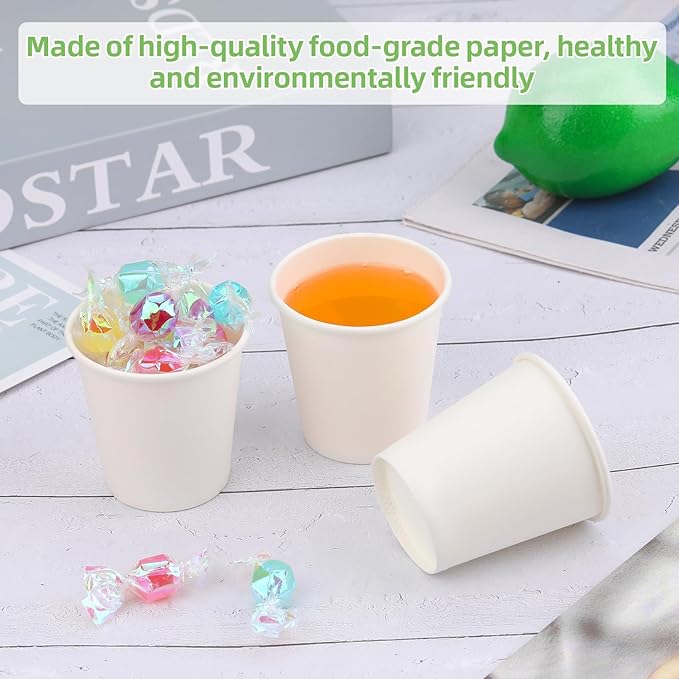 Wuadua 100 Pack 3 oz White Disposable Paper Cups - Sturdy and Leak-Proof for Parties, Events, Office, Home Use Disposable Mouthwash Cups - Ideal for Hot/Cold Drinks, Smooth Rim Design, Eco-Friendly