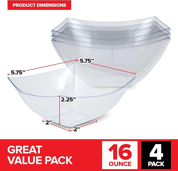 16oz Clear Plastic Serving Bowls Small Disposable Candy Dishes, Square Plastic - Image 2