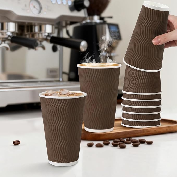Clawsoff 500 Pack 16oz Insulated Disposable Paper Coffee Cups Brown | Thick - Image 4
