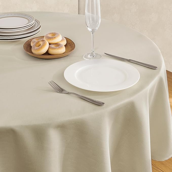 Tablecloth Linen Textured Waterproof & Stain Resistant Table Cloth Wrinkle Free Decorative Fabric Farmhouse Table Cover for Dining/Party/Buffet/Wedding, 60 x 60 Inch, Beige