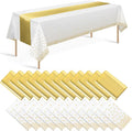 24 Pack White and Gold Tablecloth and Table Runner Set Party Decorations by Zachely