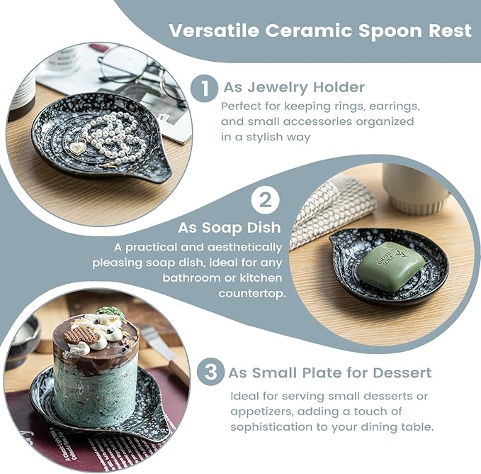 LAUCHUH Spoon Rest for Stove Top, 5 inch Cooking Spoon Holder for Kitchen Countertop Large Ladle Holder for Spatula, Spoons or Tong, Farmhouse Halloween Decor, Starry Black