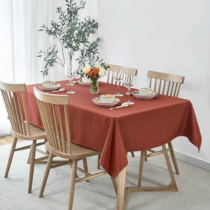 maxmill Weaved Texture Rectangular Tablecloth Water Resistance Spillproof Soft Fall Table Cloth for Dining Room, Thanksgiving Parties and Halloween Holiday Dinners, 60 x 108 Inch, Rustic Brick
