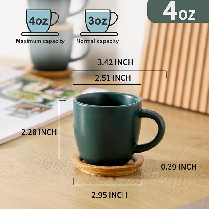 Hasense Stackable Porcelain Mini Espresso Cups and Saucers Set of 6, 4 OZ - Image 2