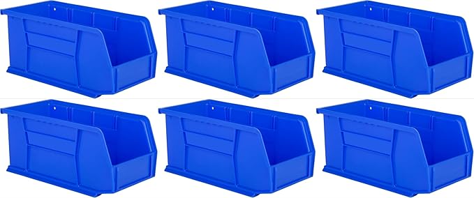 Hudson Exchange 11" x 5-1/2" x 5" (6 Pack) Plastic Stackable Storage Bin and Hanging Container, Blue