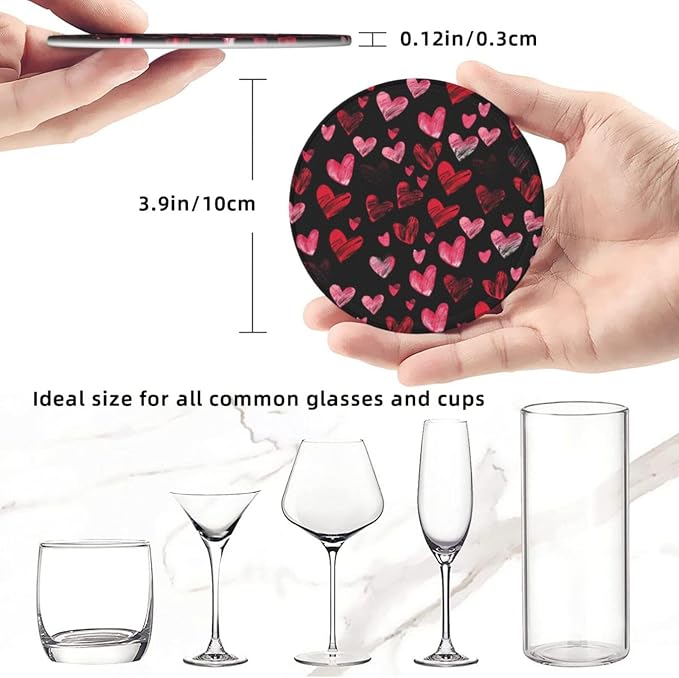 Watercolor Black Pink Red Heart Coasters - Image 3