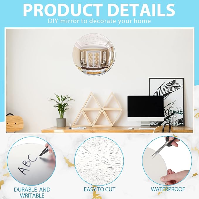 Cindeer Set of 24 Acrylic Round Mirror Plate Circle Mirror Trays Wedding Baby Shower Party Centerpieces for Tables Self Adhesive Non Glass Stickers for Home or Wall Candle Crafts Decor(12 Inch)
