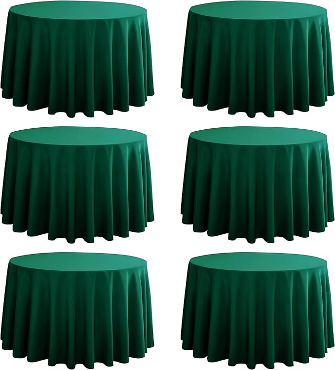 6-Pack Round 90-inch Blackish Green Table Cloths, Solid Stain and Wrinkle Resistant Circular Tablecloth, Premium Plain Weave Polyester Fabric Table Linen Covers for Hotel, Banquet