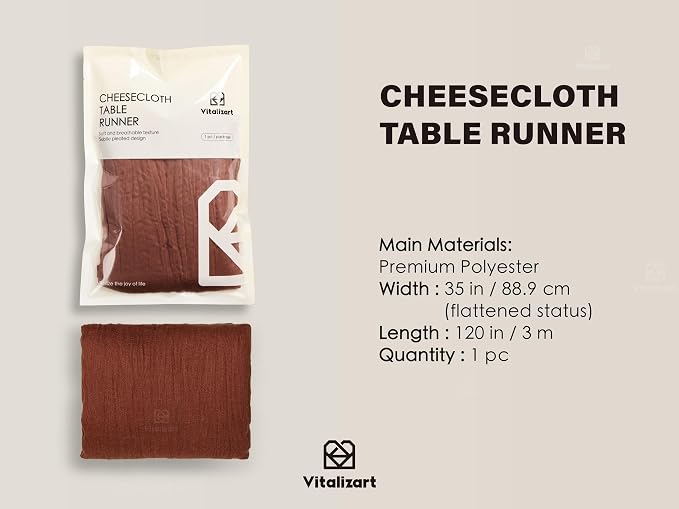 Vitalizart Cheesecloth Table Runner Terracotta 10ft Gauze Boho Rustic | 120 - Image 2