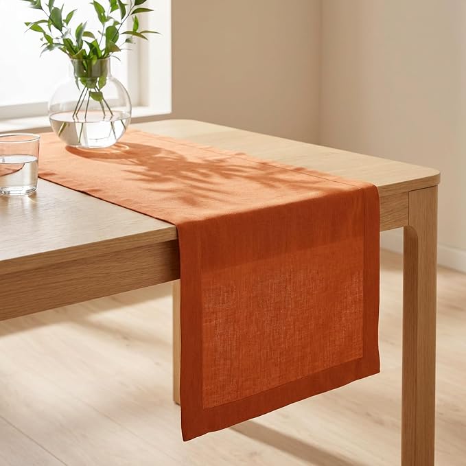 Solino Home 100% Pure Linen Dining Table Runner Orange, Fete 14 x 60 in | Table - Image 4