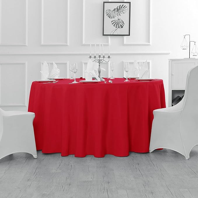 Fokitut 2 Pack Waterproof Round Tablecloth, 90 Inch, Stain Resistant and Wrinkle Polyester Table Cloth, Fabric Table Cover for Kitchen Dining, Wedding, Party, Holiday Dinner-Red