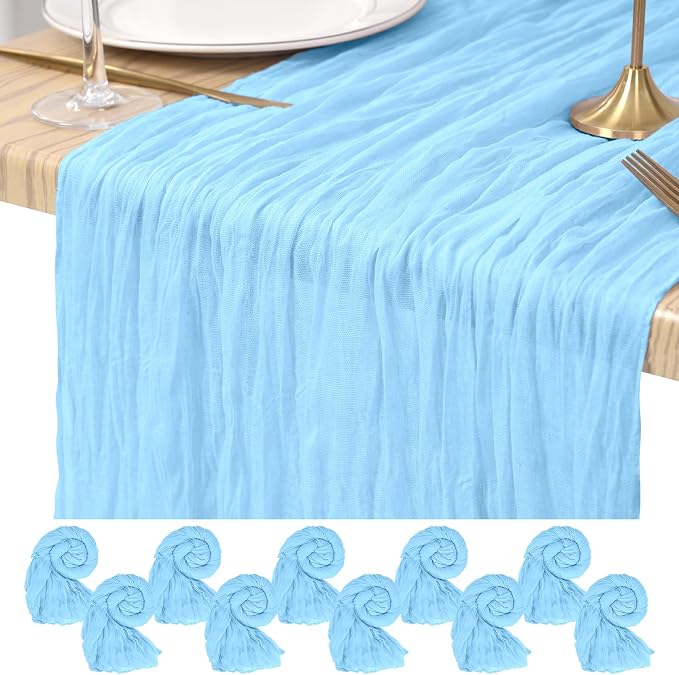 Pesonlook Cheesecloth Table Runner Light Blue, 10 Pack 17.7x108 inch, Long | by Pesonlook