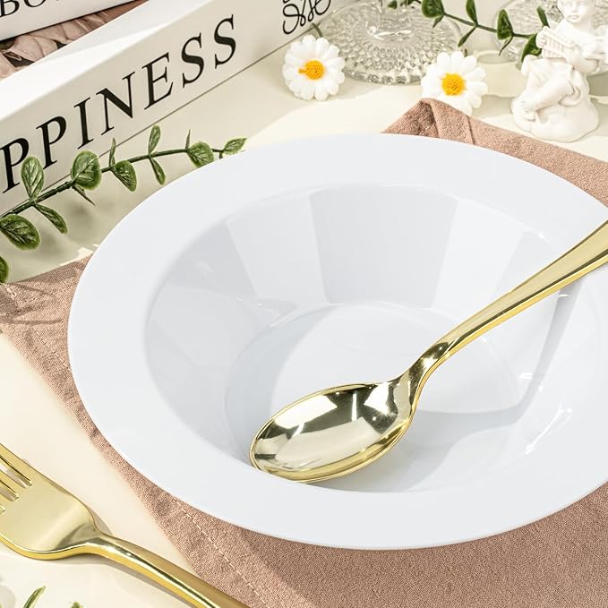BESTVIP 200PCS White Plastic Bowls, 12 Oz Disposable Bowls Disposable Bowls for Christmas, Parties, Wedding, Soak Proof Bowls for Breakfast, Lunch, and Dinner Meals