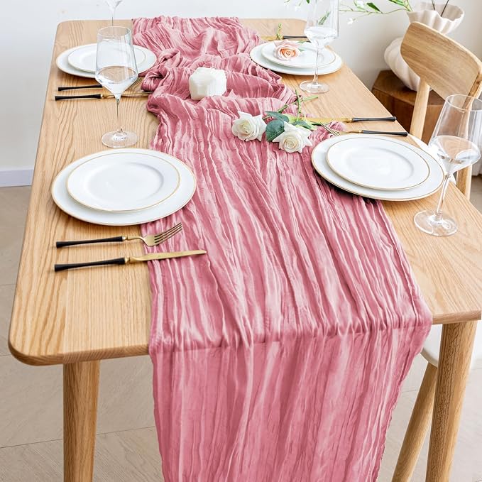 Cheesecloth Table Runner Dusty Rose 10FT Boho Gauze, 2 Pack | 120 Inch Cheese - Image 6