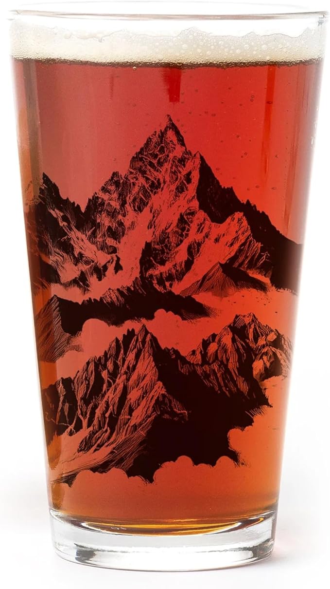 Black Lantern Mountain Peaks Pint Glass 16oz Beer Glass for Nature & Craft Brew Lovers | Premium Outdoor-Themed Drinkware