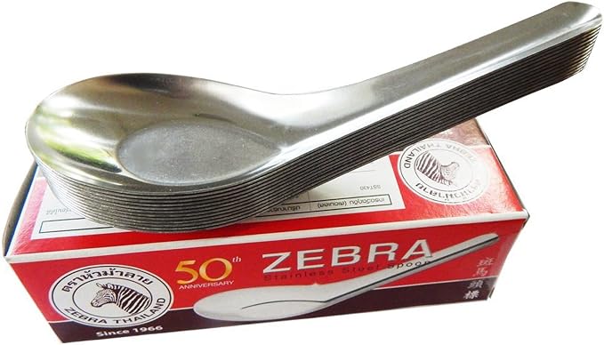 Zebra Thai Chinese Asian Stainless Steel Rice Soup Spoon - Image 2