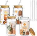 Mumufy 4 Pack Wildflower Glass Cups Gift Aesthetic Cute Glass Cup Tumbler by Mumufy