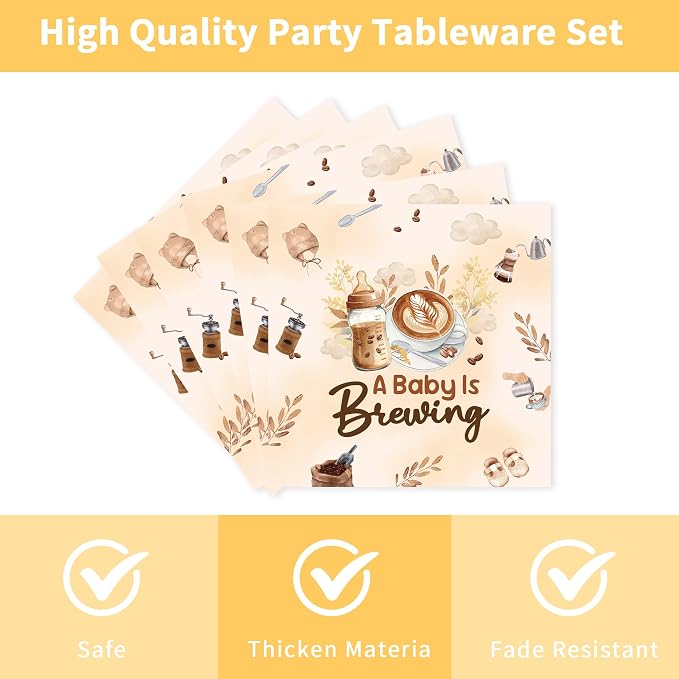 96 Pcs A Baby Is Brewing Baby Shower Decorations, Gender Reveal Tableware Set - Image 4