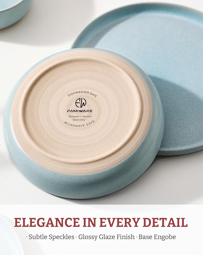 famiware Milkyway 33 oz Pasta Bowls Set of 8, Light Blue | Double Reactive Glaze - Image 4