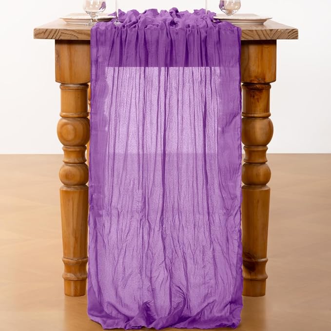 DeZerlor Dark Purple Cheesecloth Table Runner 1 Pack Fall Runner | 120Inch - Image 4