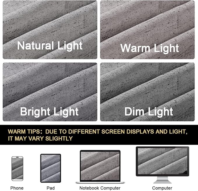 Linen Textured 100% Blackout Curtains for Bedroom/Living Room Energy Saving Window Treatment Curtain Drapes, Burlap Fabric with White Thermal Insulated Liner (2 Panels, 52 x 96 Inch, Light Grey)