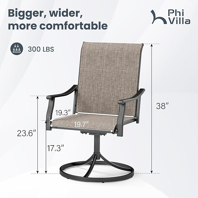 PHI VILLA Swivel Outdoor Chair Set of 4,Patio Swivel Rocking Chairs with Textilene Fabric and Metal Frame for All Weather,Outdoor Dining Chairs for Garden