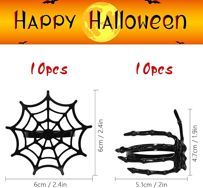 20Pcs Halloween Spider Web Napkin Rings and Devil's Hand Napkin Ring,Metal Spooky Napkin Holder Serviette Buckle Party Supplies for Halloween Dinning Table Costume