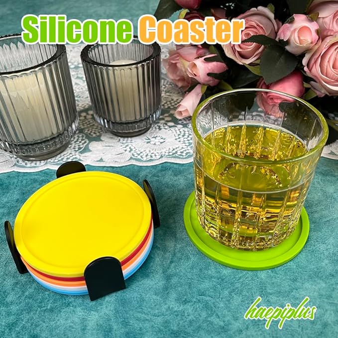 6 Pieces Silicone Coasters, Cup Coasters for Drinks, Heat Resistant Glass Cushion, Coffee Coaster for Table, Desk, Kitchen, Office, Bar Furniture Protection, Hot Cup Mat (Mix Color)