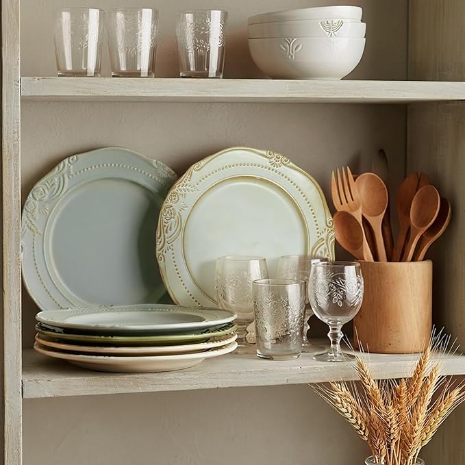 salad plates set of 4, 10.5 inch Reactive Glaze Stoneware Dinner Dish Set for Dessert, Salad, Appetizer, platos de ceramica Dishwasher & Oven Safe, Scratch Resistant-Light Blue
