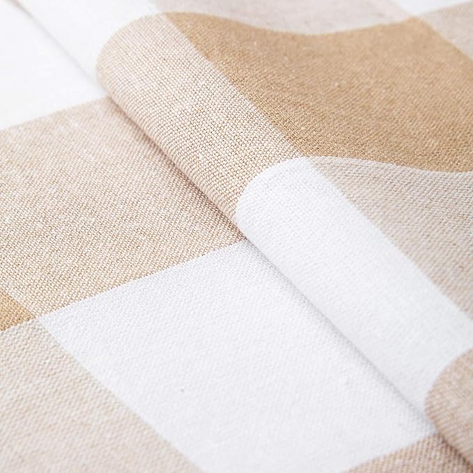 Encasa XO Table Runner, Woven Cotton Dining Runner 13"x36" Buffalo Beige Checks - Image 6