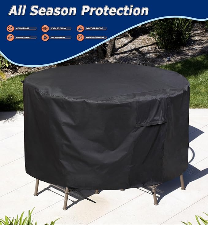 Round Patio Furniture Covers - 96" Dia Waterproof Table & Fire Pit Cover - Anti-Fading for Outdoor Dining Set