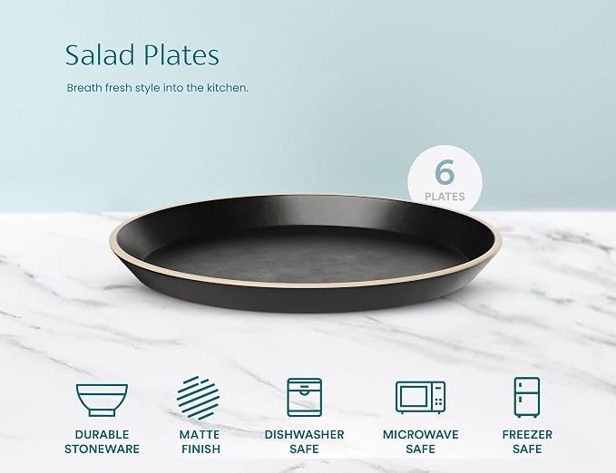 KooK Salad Plates, Ceramic Round Dishes - Image 4