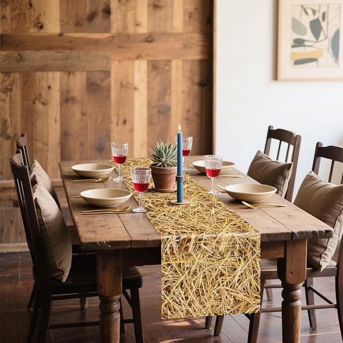 6Pcs Straw Table Runner Rectangular Farm Table Cloth Hay Stacks Table Runner - Image 5