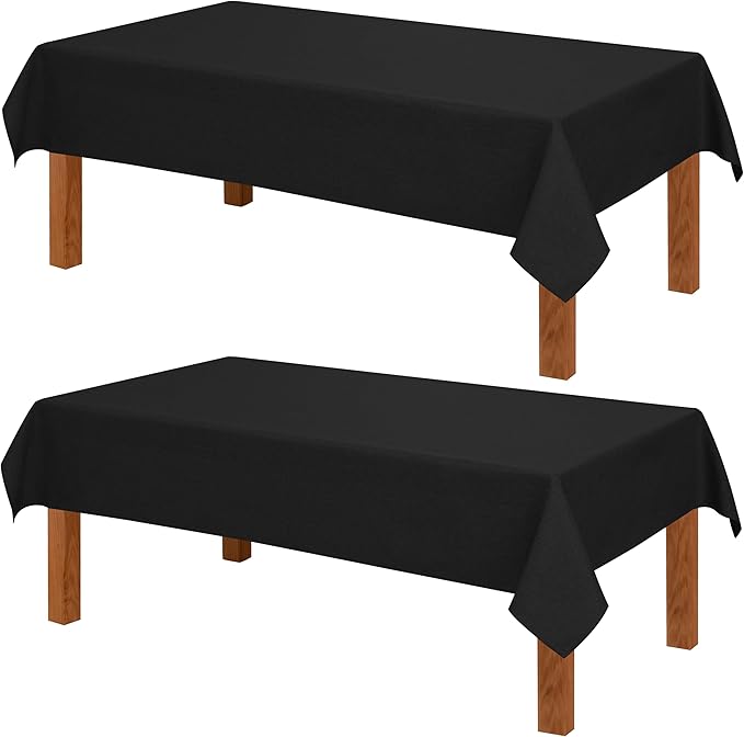 Hiasan 2 Pack Faux Linen Rectangle Tablecloth - Wrinkle and Stain Resistant Washable Table Cloth for Kitchen Dining Room Holiday Table Cover for Party Dinner, Black, 52 x 70 Inch