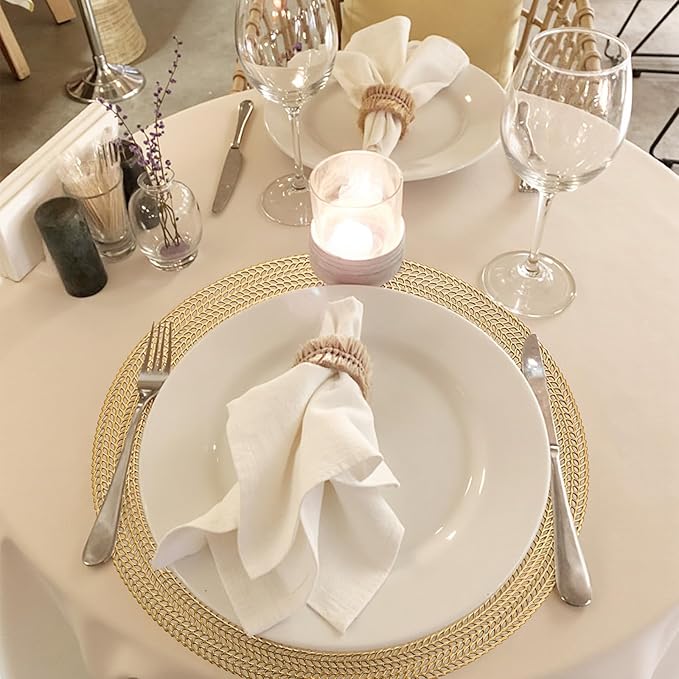 FAVE 12PCS Gold Vinyl Round Placemats, Wheat Sheaf Design 15 Inch Placemats Set of 12 Washable for Dining, Events, Banquet, Home & Daily Use (Gold Wheat,12pcs)
