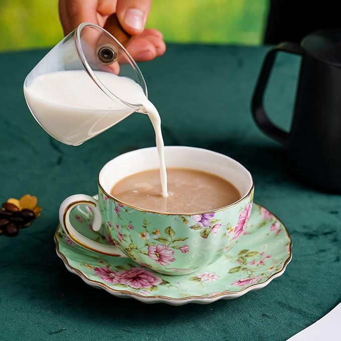 Agyiuns Tea Cup and Saucers, 6.4oz Floral Tea Cups - Image 7