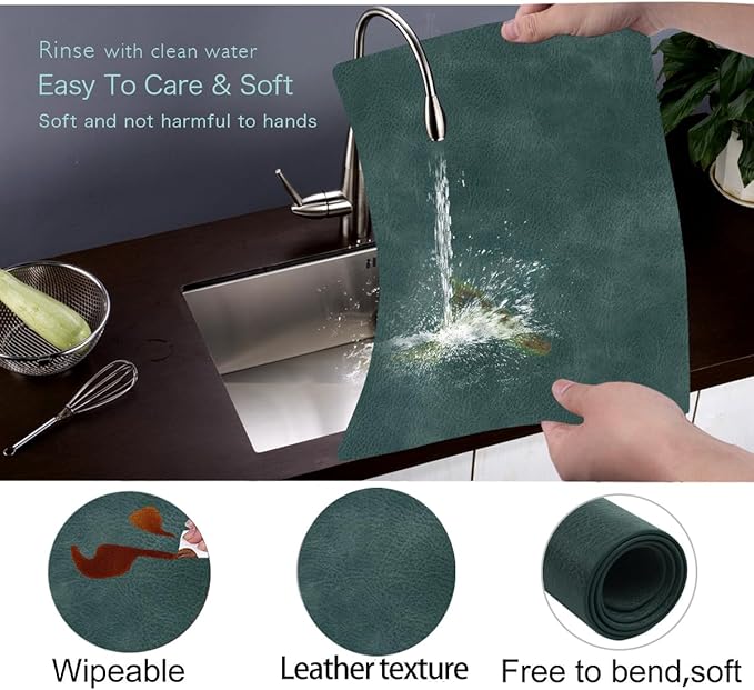 Faux Leather Placemats Set of 6, Light-Navy, 12"x 17" (30cm x 43cm), Waterproof & Stain Resistant, Heat-Resistant, Non-Slip, Suitable for Indoor & Outdoor, Reusable Table Decor