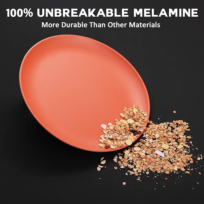 TP 10" Plate Set, 6-Piece Melamine Round Dinner Plates, Unbreakable Weighty Serving Dishes for Home, Outdoor Party, Restaurants, Orange