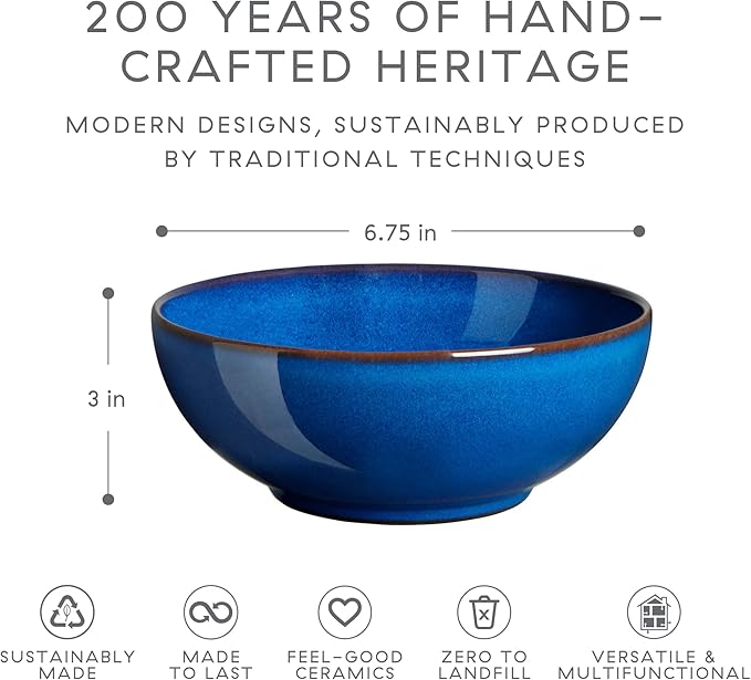 Denby Imperial Set of 4 Coupe Cereal Bowl Set, One size, cobalt blue